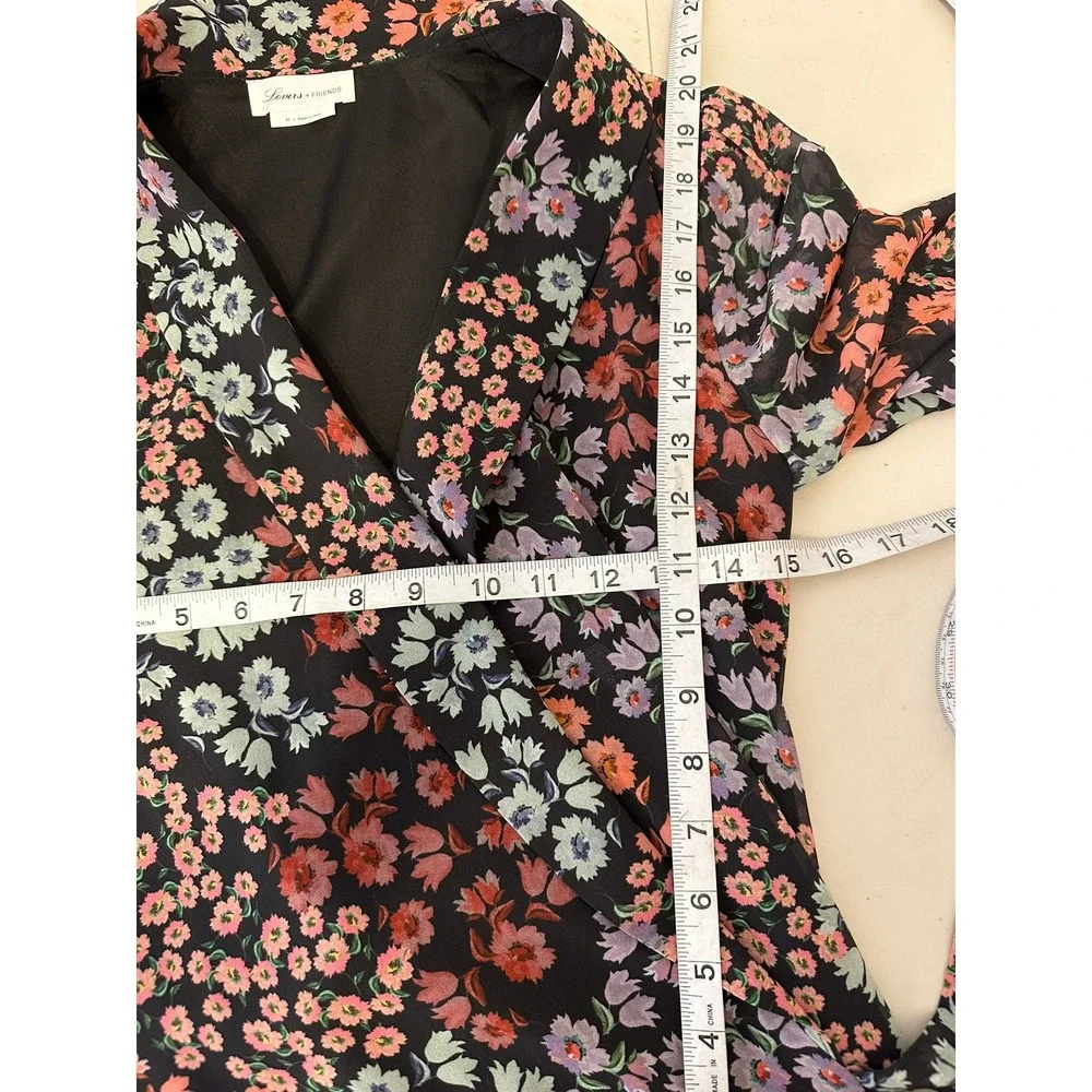 Lovers + Friends Michaela Top Women XS Black Floral Wrap V-Neck Long Sleeve
